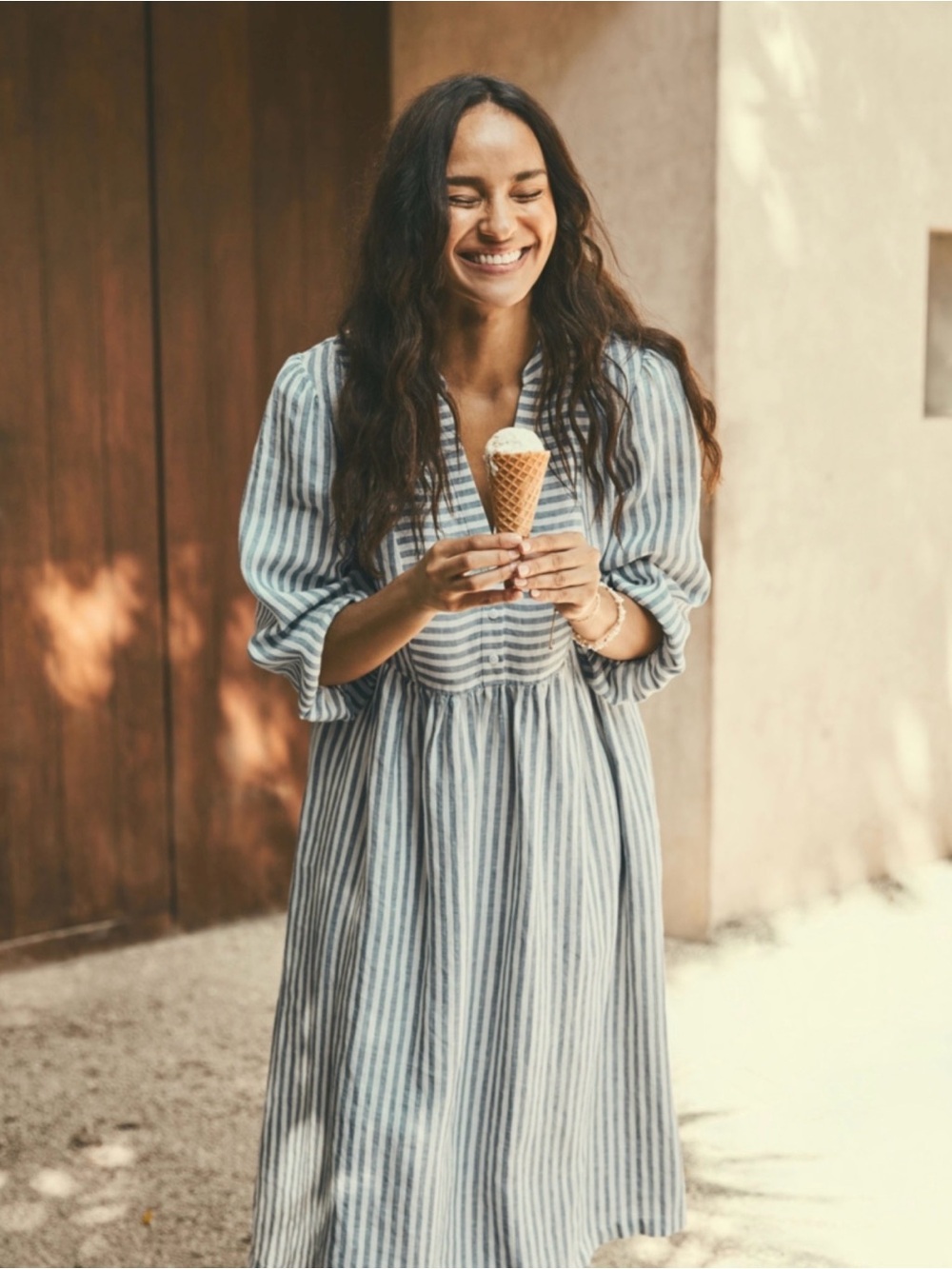 The White Company Linen Stripe Midi Dress, size UK 10/US 6